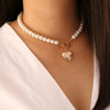 Wholesale Women's Love Letter Vintage Pearl Necklace Alloy Heart Pendant With Ball Chain Electroplated