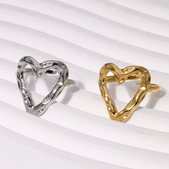 Wholesale Women's Love Ring Open Heartshaped Stainless Steel 18K Goldplated Ring
