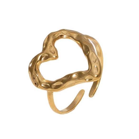 Wholesale Women's Love Ring Open Heartshaped Stainless Steel 18K Goldplated Ring