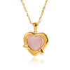 Wholesale Women's Love Shape Stainless Steel Electroplated Necklace With Pink Cat's Eye Stone