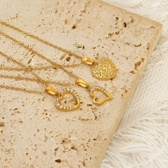Wholesale Women's Lovely Heart Shape Zirconia Titanium Steel Cross Chain Necklace