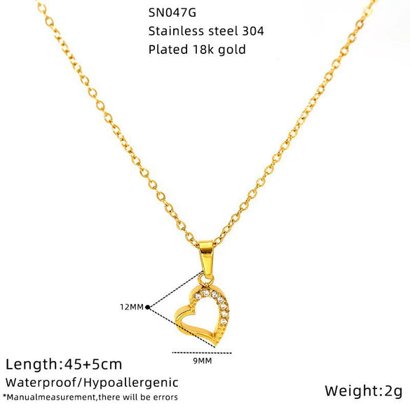Wholesale Women's Lovely Heart Shape Zirconia Titanium Steel Cross Chain Necklace