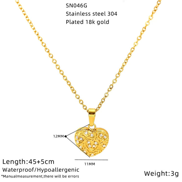 Wholesale Women's Lovely Heart Shape Zirconia Titanium Steel Cross Chain Necklace