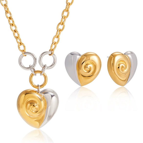 Wholesale Women's Lovethemed Titanium Steel And Stainless Steel Jewelry Set With Heart Drop Bell Patterns Electroplated