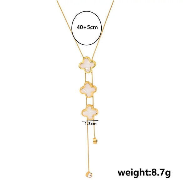 Wholesale Women's Lucky Clover Tassel Pendant Necklace In Titanium Steel With Leaf Pattern And Electroplating