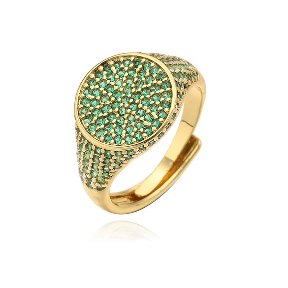 Wholesale Women's Luxury Copper Geometric Round Inlaid Colored Diamond Open Stacked Ring