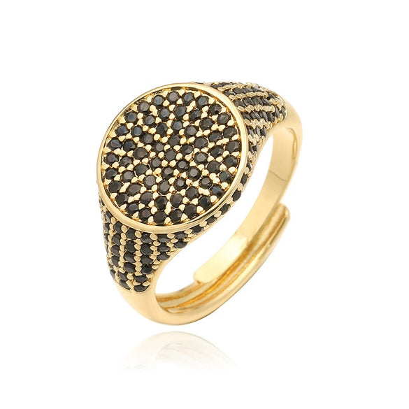 Wholesale Women's Luxury Copper Geometric Round Inlaid Colored Diamond Open Stacked Ring