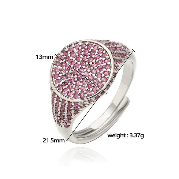 Wholesale Women's Luxury Copper Geometric Round Inlaid Colored Diamond Open Stacked Ring