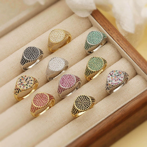 Wholesale Women's Luxury Copper Geometric Round Inlaid Colored Diamond Open Stacked Ring