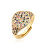 Wholesale Women's Luxury Copper Geometric Round Inlaid Colored Diamond Open Stacked Ring