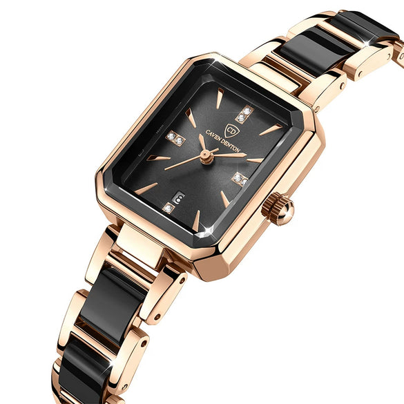 Wholesale Women's Luxury Diamond Square Waterproof Quartz Watch With Stainless Steel Clasp Resin Strap And Alloy Case