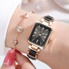 Wholesale Women's Luxury Diamond Square Waterproof Quartz Watch With Stainless Steel Clasp Resin Strap And Alloy Case