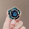 Wholesale Women's Luxury Elegant Zinc Alloy Enamel Oil Dropping Peacock Blue Camellia Flower Brooch