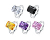 Wholesale Women's Luxury Exaggerated Rectangular Zircon Inlaid Ring S925 Silver With Geometric Pattern Electroplated
