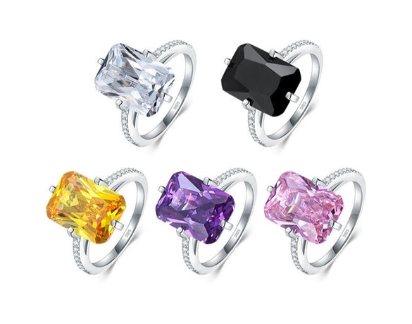 Wholesale Women's Luxury Exaggerated Rectangular Zircon Inlaid Ring S925 Silver With Geometric Pattern Electroplated