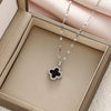 Wholesale Women's Luxury Fourleaf Clover Titanium Steel Necklace With Black And White Doublesided Design 18K Goldplated Ochain Geometric Pattern