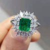 Wholesale Women's Luxury Geometric Square Copper Ring Inlaid With Grandmother Green Zircon