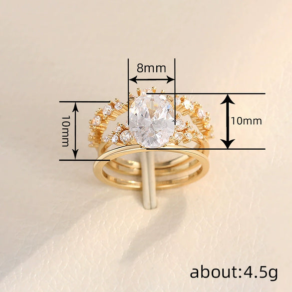 Wholesale Women's Luxury Geometric Zircon Copper Ring Three Piece Set