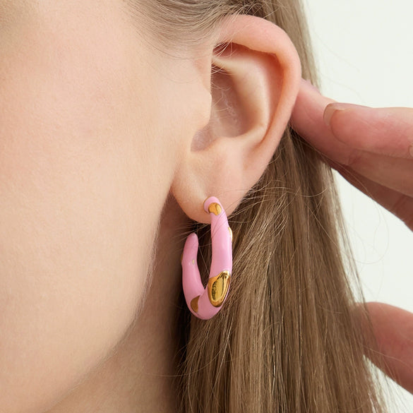 Wholesale Women's Luxury Highend Minimalist Geometric Cshaped Electroplated Stainless Steel Oil Drop Earrings
