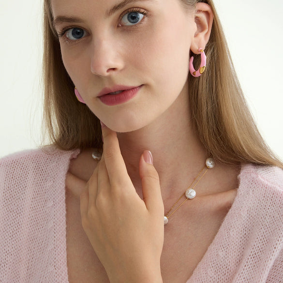 Wholesale Women's Luxury Highend Minimalist Geometric Cshaped Electroplated Stainless Steel Oil Drop Earrings