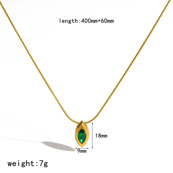 Wholesale Women's Luxury Ins Style Geometric Drop Shape Zircon Pendant 18K Gold Plated Titanium Steel And Stainless Steel Necklace With Round Snake Chain