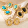Wholesale Women's Luxury Oval Titanium Steel Earrings Inlaid With Natural Stone Geometric Style 18K Gold Plated
