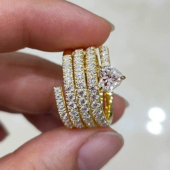 Wholesale Women's Luxury Ring Copper Heartshaped Geometric Zircon Jewelry
