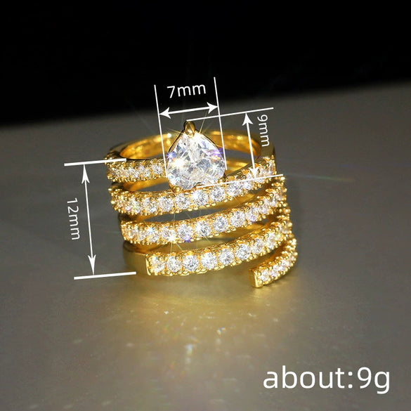 Wholesale Women's Luxury Ring Copper Heartshaped Geometric Zircon Jewelry