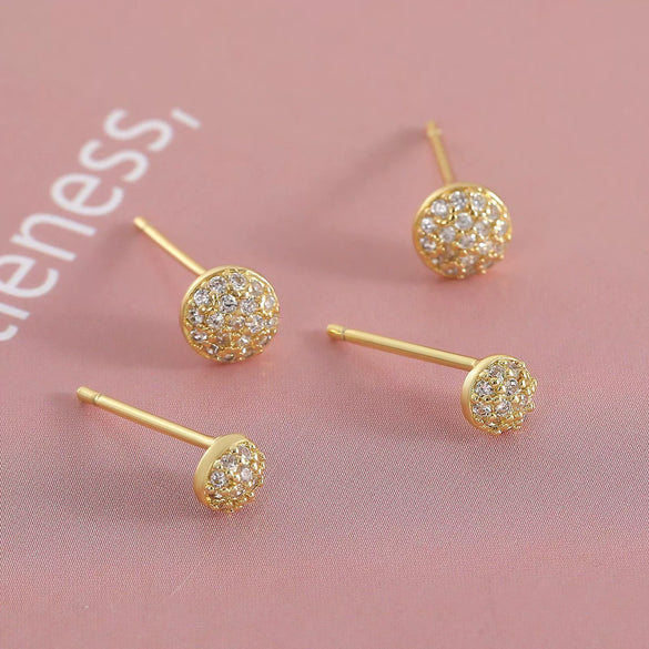 Wholesale Women's Luxury Round Copper Earrings With Diamond Geometric Spherical Design And Electroplating Treatment