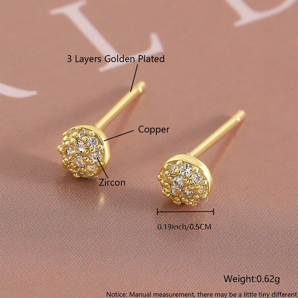 Wholesale Women's Luxury Round Copper Earrings With Diamond Geometric Spherical Design And Electroplating Treatment