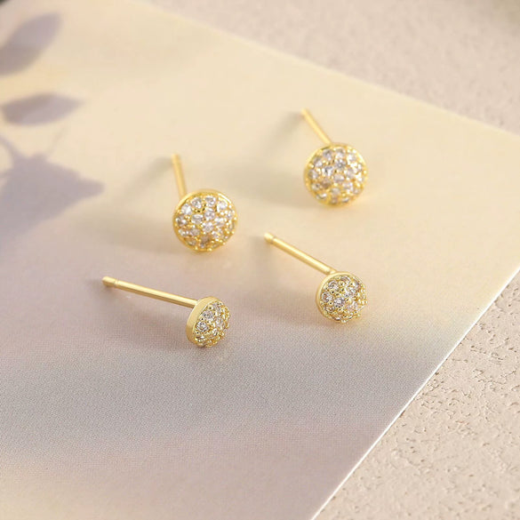 Wholesale Women's Luxury Round Copper Earrings With Diamond Geometric Spherical Design And Electroplating Treatment