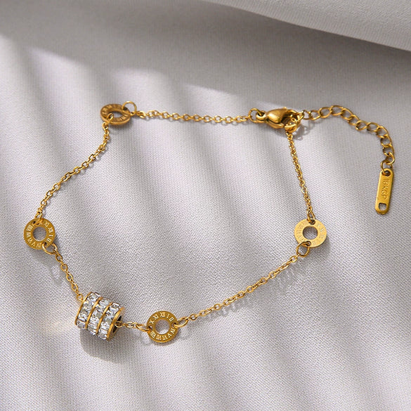 Wholesale Women's Luxury Small Waist Titanium Steel Bracelet With Gold Diamond Encrusted Non Fading Cold Wind Niche Jewelry