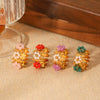 Wholesale Women's Luxury Vintage Stainless Steel Crown Beaded Flower Geometric Ring Electroplated Jewelry