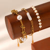 Wholesale Women's Luxury Vintage Stainless Steel Geometric Freshwater Pearl Beaded Bracelet With Electroplating