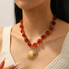 Wholesale Women's Maillard Geometric Irregular Beaded Goldplated Stainless Steel Sun Pendant Necklace