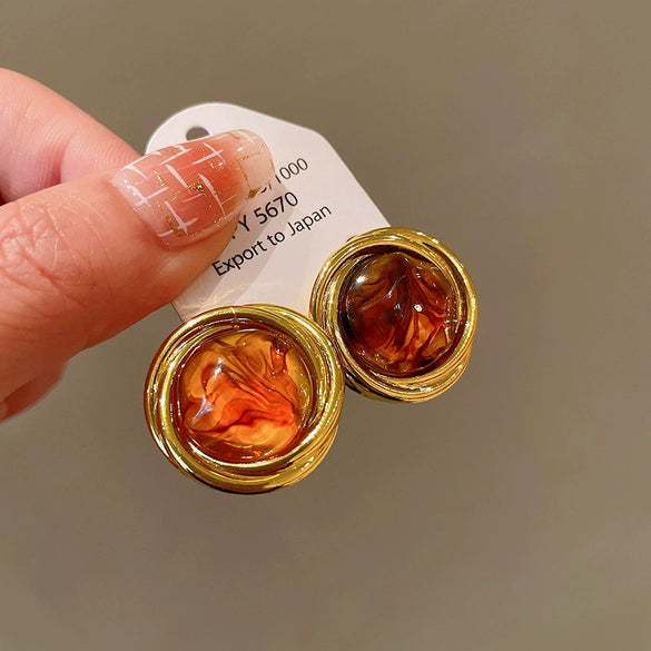 Wholesale Women's Maillard Style Alloy Geometric Tiger Eye Earrings With Electroplating
