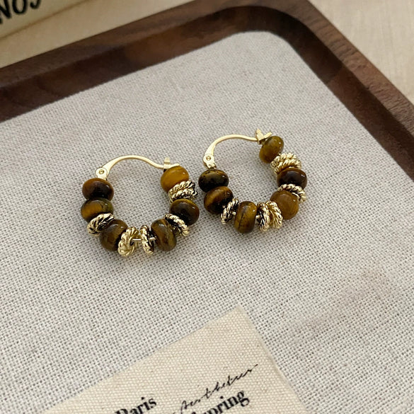 Wholesale Women's Maillard Style Alloy Geometric Tiger Eye Earrings With Electroplating