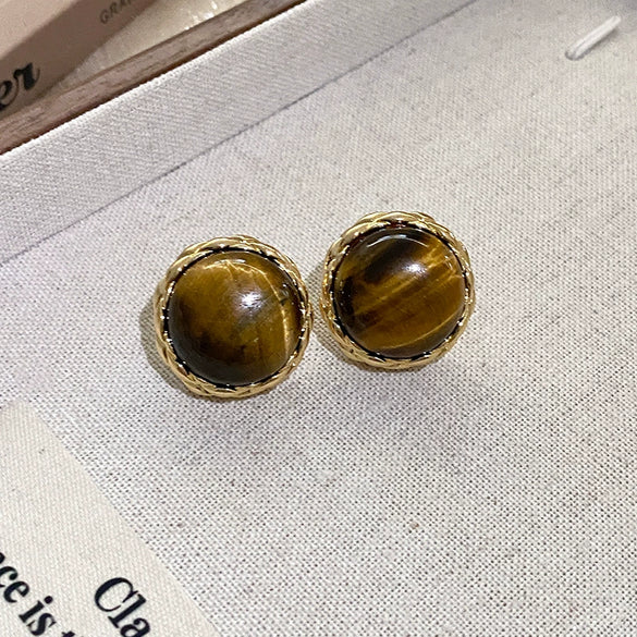 Wholesale Women's Maillard Style Alloy Geometric Tiger Eye Earrings With Electroplating