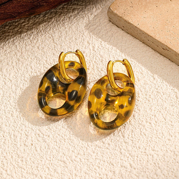 Wholesale Women's Maillard Style Animal Zodiac Geometric Resin Earrings With Vacuum Real Gold Plating In Pvd Furnace
