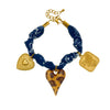 Wholesale Women's Maillard Style Dark Blue Leopard Print Stainless Steel Goldplated Heartshaped Embossed Pendant Bracelet
