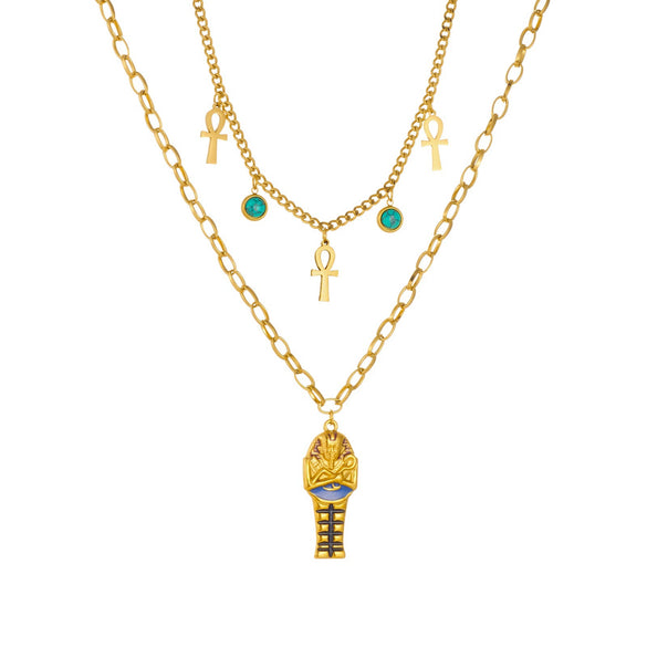 Wholesale Women's Maillard Style Doublelayered Goldplated Stainless Steel Cross Pendant Necklace Choker