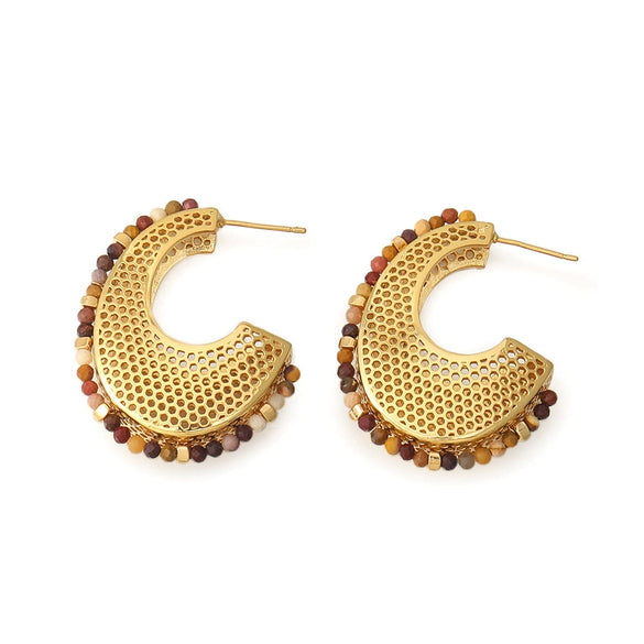 Wholesale Women's Maillard Style Geometric Copper Mesh Earrings Real Gold Electroplated