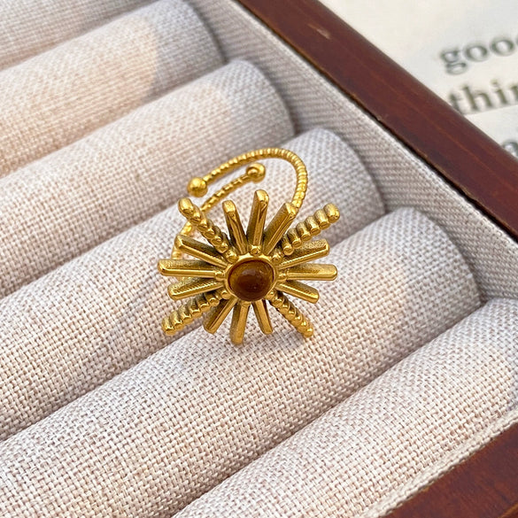 Wholesale Women's Maillard Style Geometric Stainless Steel Electroplated Tiger Eye Opening Adjustable Ring