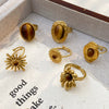 Wholesale Women's Maillard Style Geometric Stainless Steel Electroplated Tiger Eye Opening Adjustable Ring