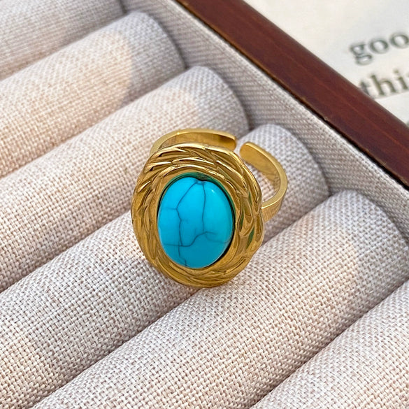 Wholesale Women's Maillard Style Geometric Stainless Steel Electroplated Tiger Eye Opening Adjustable Ring