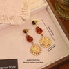 Wholesale Women's Maillard Style Geometric Tiger Eye Real Gold Plated Titanium Steel Earrings