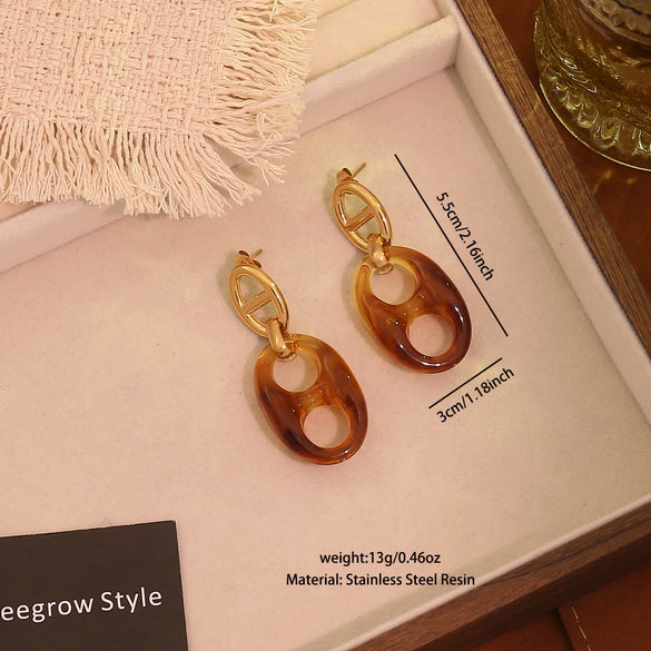 Wholesale Women's Maillard Style Geometric Tiger Eye Real Gold Plated Titanium Steel Earrings