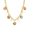 Wholesale Women's Maillard Style Gold Plated Cross Pendant Necklace With Round Portrait Pattern Stainless Steel Oshaped Chain