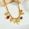 Wholesale Women's Maillard Style Gold Plated Stainless Steel Insect Heart Flower Pendant Oshaped Chain Necklace