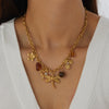 Wholesale Women's Maillard Style Gold Plated Stainless Steel Insect Heart Flower Pendant Oshaped Chain Necklace